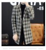 Men's Mid-Length Plaid Windbreaker Jacket Men Long Trench Coats Classic Casual Tweed Long Jackets Woolen Coats Business Overcoat