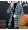 Men's Mid-Length Plaid Windbreaker Jacket Men Long Trench Coats Classic Casual Tweed Long Jackets Woolen Coats Business Overcoat