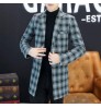 Men's Mid-Length Plaid Windbreaker Jacket Men Long Trench Coats Classic Casual Tweed Long Jackets Woolen Coats Business Overcoat
