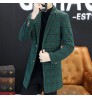 Men's Mid-Length Plaid Windbreaker Jacket Men Long Trench Coats Classic Casual Tweed Long Jackets Woolen Coats Business Overcoat