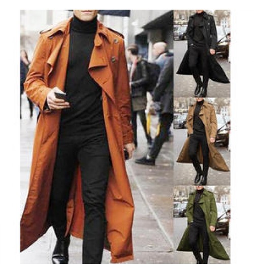 2021 European And American Men's Long Trench Coat Fashion Casual Jacket Men's Trench Coat