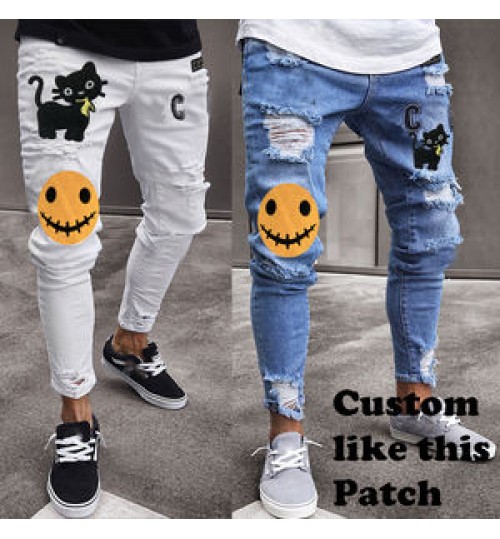 Factory Directly Wholesale Designers Jeans Mens Ripped Skinny Stretch Denim Pants Slim Distressed ripped skinny Men's Jeans