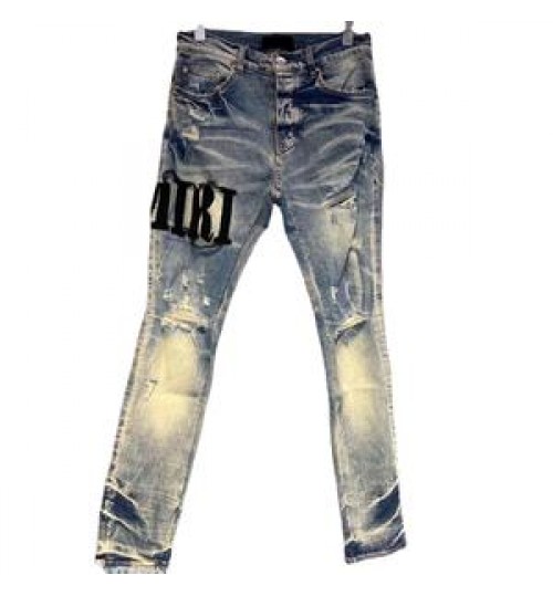Trendy Brand Jeans Hip Hop Hole Jeans Men High Street Black Stretch Flocking Letter Animal Jeans Men Denim Motorcycle Pants