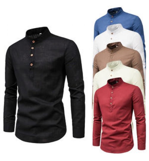 Men's Business Shirt Anti-wrinkle Stand Collar Slim Formal Breathable Top for Work Autumn Winter Cotton Solid Long Sleeve Shirt