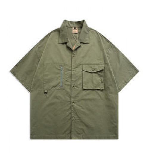 Men's Summer High Quality Shirts Cotton Mens Double Pocket Half Sleeve Outdoor Work Camp Collar Shirt