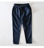 Stocked Men's 100 Linen Pants Casual Elastic Waist Drawstring Yoga Beach navy jogger chino trousers pants men