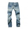 Retro Blue Skinny Jeans Men 2020 Tapered Ripped Pants Streetwear Denim Jeans Men