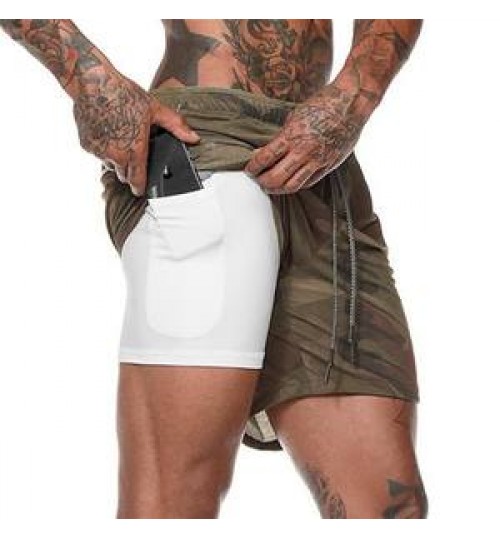 Dropshipping Men's 2 in 1 Running Shorts Breathable Lightweight Gym Training Quick Dry Athletic Shorts with Towel Loop