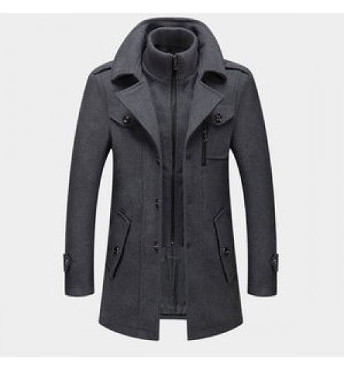 Autumn and winter new men's windproof jacket men's double collar wool warm plus size long coat
