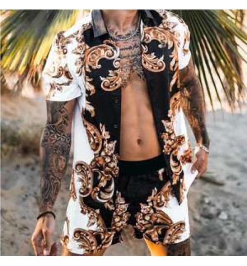 Summer beach shirt for men loose shirt Hawaiian men's shirts print suit