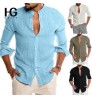 2022 Amazon Hot Style Autumn Casual Shirts For Men V-neck Men Long Sleeve Shirt Linen Cardigan Stand-collar Button Up Shirts Men
