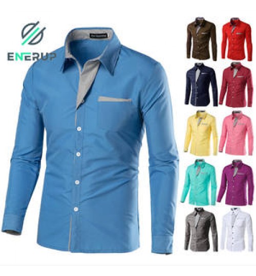 Enerup Wholesale New Design Camisa Masculina Long Sleeve Men's Korean Slim Formal Casual Male Dress Shirt