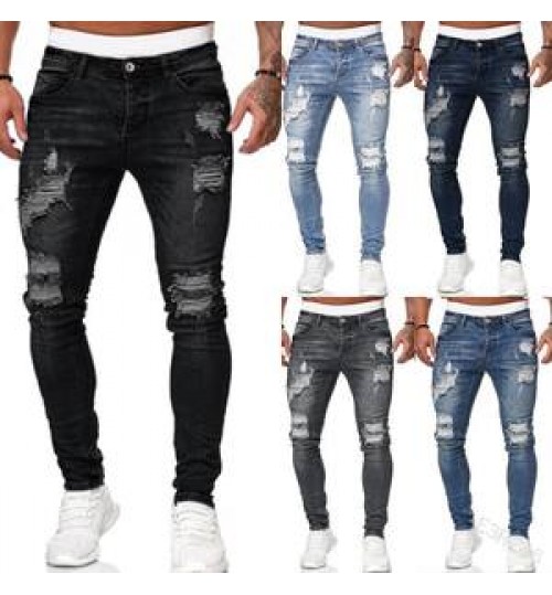 Factory Directly Wholesale Designers Pantalones Blue Jeans Mens Ripped Skinny Stretch Denim Pants Slim Men's Jeans