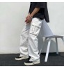 Black/white Casual Pants Men's Fashion Loose Straight Wide Leg Pants Men Streetwear Hip-hop Pocket Cargo Pants Mens Trousers