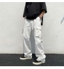 Black/white Casual Pants Men's Fashion Loose Straight Wide Leg Pants Men Streetwear Hip-hop Pocket Cargo Pants Mens Trousers