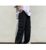 Black/white Casual Pants Men's Fashion Loose Straight Wide Leg Pants Men Streetwear Hip-hop Pocket Cargo Pants Mens Trousers