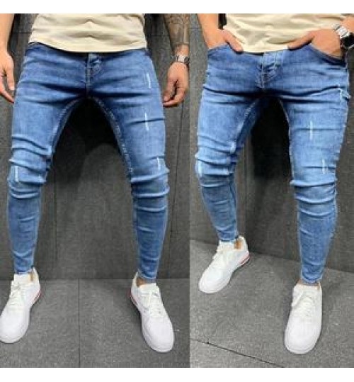 LW DY 8837 High quality men's worn-out leg stretch jeans Amazon skinny jeans men's striped jeans
