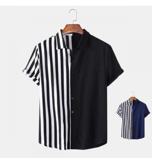 Coldker Mens Clothing 2021 Summer New Men's Short-sleeved Shirt Black and White Stripes Fashion Simple Camisas Para Hombre
