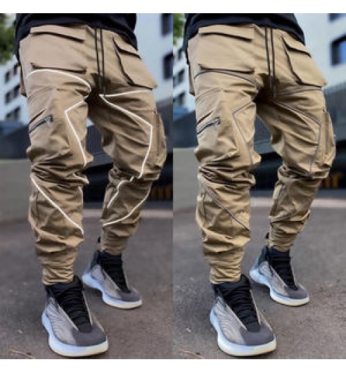 Wholesale loose sports boy's reflective stripe joggers men's pants & trousers cargo pants