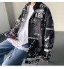 Spring Summer Fashion Man Long Sleeve Print Newspaper Shirt Men's Shirts Top Boys Loose Casual Shirt Men Plus Size 3XL