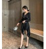 Women's Dresses 2021 Autumn New Women's Clothing Sexy V-neck Temperament Slim Irregular 2 Dresses Small Black Skirt