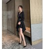 Women's Dresses 2021 Autumn New Women's Clothing Sexy V-neck Temperament Slim Irregular 2 Dresses Small Black Skirt