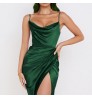 Women Dresses Lancai High Quality Spaghetti Slim Satin Halter Party Club Cocktail Summer Pleated Lady Elegant Sexy Women Dresses Maxi