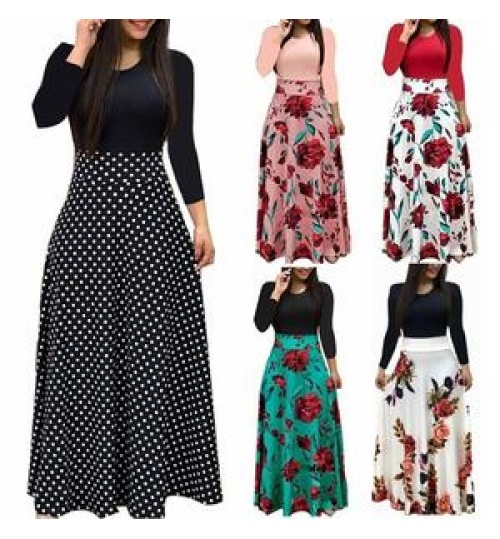 Women Dresses Dress Apparel Women Sexy Bohemia Strips Floral Printed Church Long Sleeve Maxi Dresses For Black Women Lady Casual Wear Dress