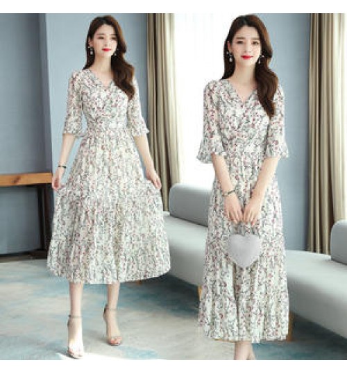 Dresses Women Dresses Woman Dresses New Arrivals 2021 Floral Print Chiffon Elegant Casual Dresses