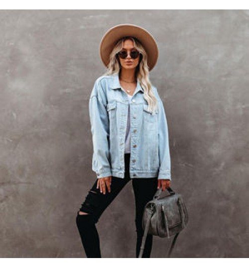 Women Jacket Jackets Hot Sale 100% Cotton Khaki Washed Women Jeans Jacket