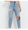 New Fashion Women Demin Distressed Jeans Flare Ripped Blue Straight Leg High Rise Ripped Mom Jeans High Waist Women Jeans 2022