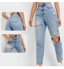 New Fashion Women Demin Distressed Jeans Flare Ripped Blue Straight Leg High Rise Ripped Mom Jeans High Waist Women Jeans 2022