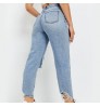 New Fashion Women Demin Distressed Jeans Flare Ripped Blue Straight Leg High Rise Ripped Mom Jeans High Waist Women Jeans 2022