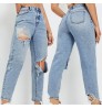 New Fashion Women Demin Distressed Jeans Flare Ripped Blue Straight Leg High Rise Ripped Mom Jeans High Waist Women Jeans 2022