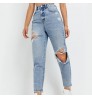 New Fashion Women Demin Distressed Jeans Flare Ripped Blue Straight Leg High Rise Ripped Mom Jeans High Waist Women Jeans 2022