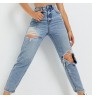 New Fashion Women Demin Distressed Jeans Flare Ripped Blue Straight Leg High Rise Ripped Mom Jeans High Waist Women Jeans 2022