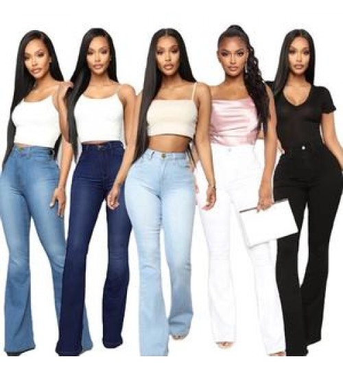 WJ095 high waist ladies jeans trouser plus size flared denim jeans women wide leg jeans women