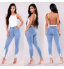 Women Jeans Wholesale Custom Women Elastic Stretch Jeans High Waist Solid Color Trousers Women Pencil Pants Skinny Jeans Denim Pants