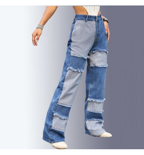 OEM Factory of International Brand----Customized women's sexy high waist elastic plus size Patched Fringe women's jeans
