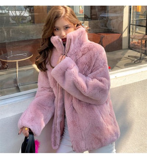 Wholesale Fashion Warm Winter Rabbit Fur Coat Real Rabbit Women's Fur Jacket