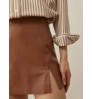 Women Skirt 2022 Wholesale Plus Size Women Fashion High Waist Side Slits Leather A-line Mini Skirt