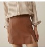 Women Skirt 2022 Wholesale Plus Size Women Fashion High Waist Side Slits Leather A-line Mini Skirt