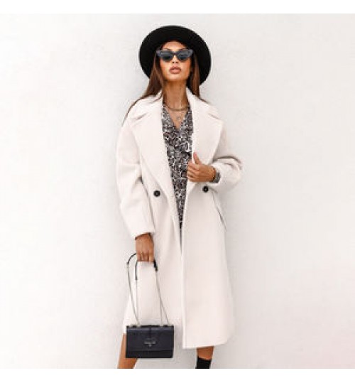 Fall And Winter Woman's Coats Ladies Jackets double cotton solid turn down collar long coats for women