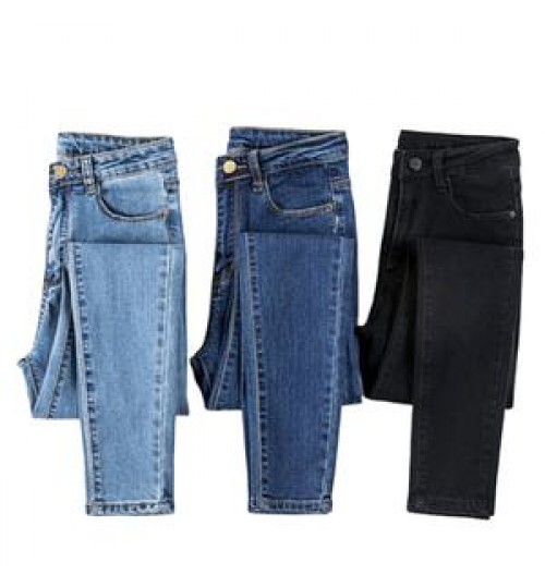 Custom european fashion female denim pants 3 color women high waist skinny jeans