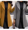 European and American mid-length Korean version wool lapel is thin and solid color slim women's woolen coat