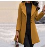 European and American mid-length Korean version wool lapel is thin and solid color slim women's woolen coat