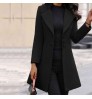 European and American mid-length Korean version wool lapel is thin and solid color slim women's woolen coat