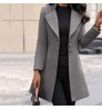 European and American mid-length Korean version wool lapel is thin and solid color slim women's woolen coat