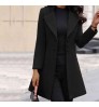 European and American mid-length Korean version wool lapel is thin and solid color slim women's woolen coat