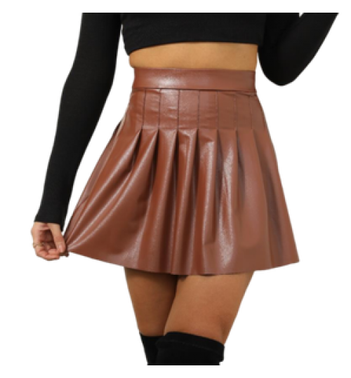 PU Leather Skirt for Women Gothic Pleated Short High Waisted Mini Faux Skirt